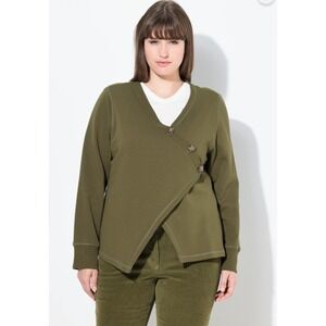 Pure by Ulla Popken Eco Cotton Asymmetric Wrap Look Sweatshirt Olive Green 24/26